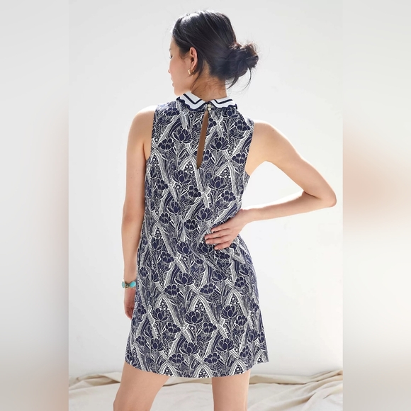 Anthropologie Maeve Lattice Floral Shift Dress Small Petite Navy White - Picture 6 of 11